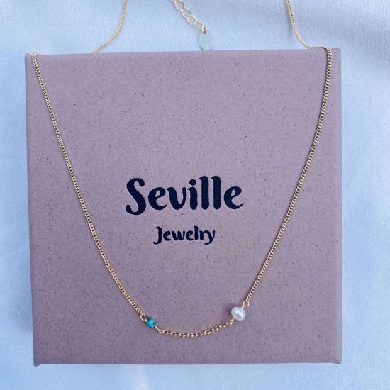 8991-45-F Seville jewelry halskæde med turkis og ferskvandsperle