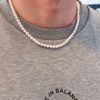 7FN-0049 perlehalskæde til mænd med hvide perler