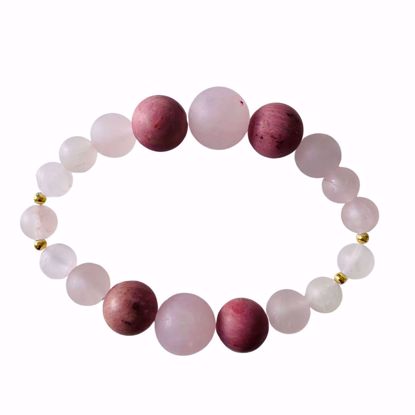 Billede af Sten armbånd rosa quartz og jaspis på elastik - 81021