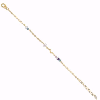 81017 Seville Jewelry forgyldt sølv armbånd med hvide ferkskvnadsperler og farvede sten